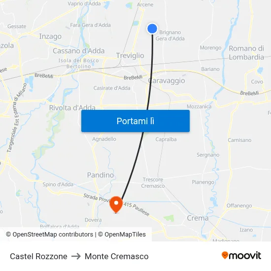 Castel Rozzone to Monte Cremasco map