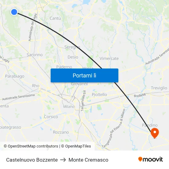 Castelnuovo Bozzente to Monte Cremasco map