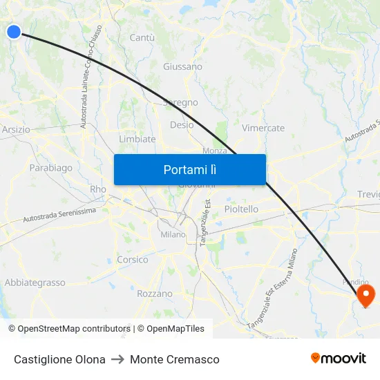 Castiglione Olona to Monte Cremasco map