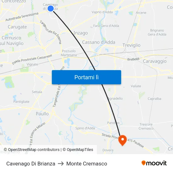 Cavenago Di Brianza to Monte Cremasco map