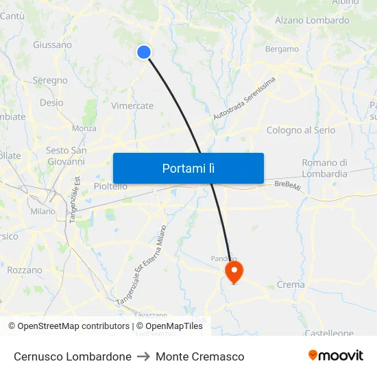 Cernusco Lombardone to Monte Cremasco map