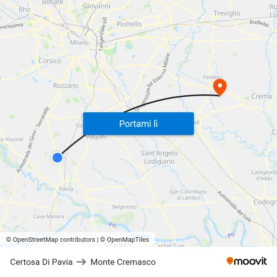 Certosa Di Pavia to Monte Cremasco map
