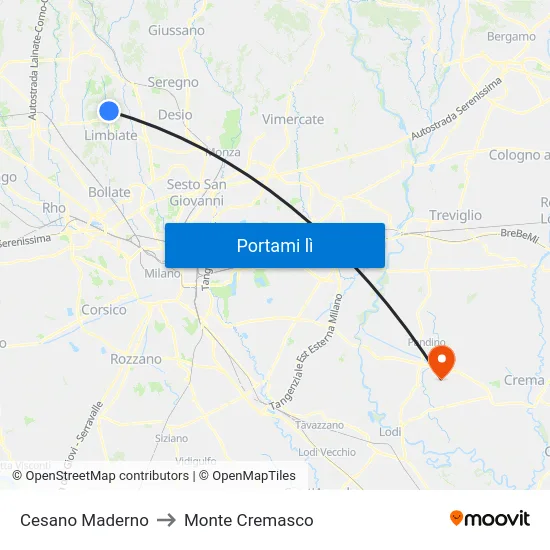Cesano Maderno to Monte Cremasco map