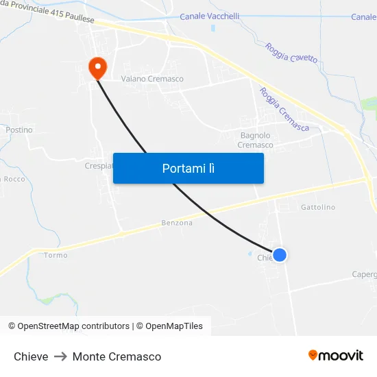 Chieve to Monte Cremasco map