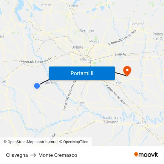 Cilavegna to Monte Cremasco map