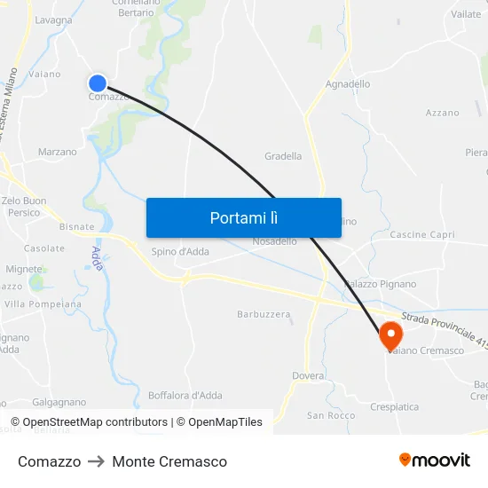 Comazzo to Monte Cremasco map