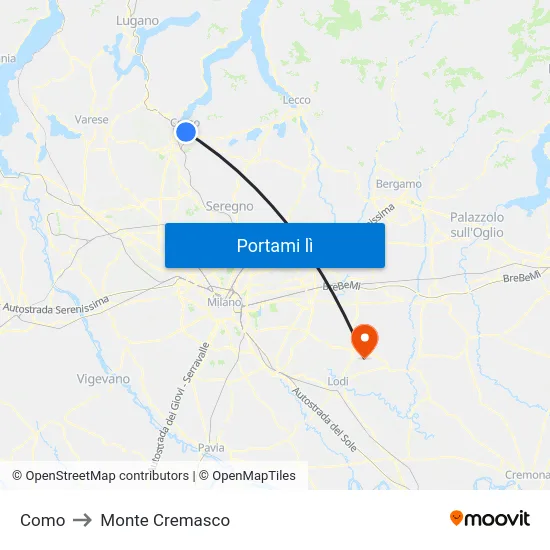 Como to Monte Cremasco map