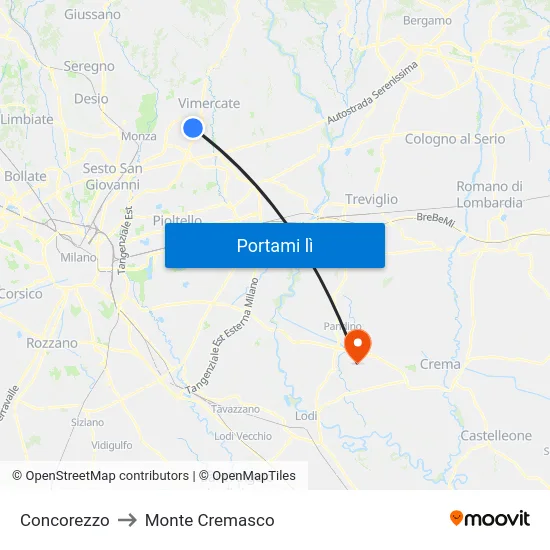 Concorezzo to Monte Cremasco map