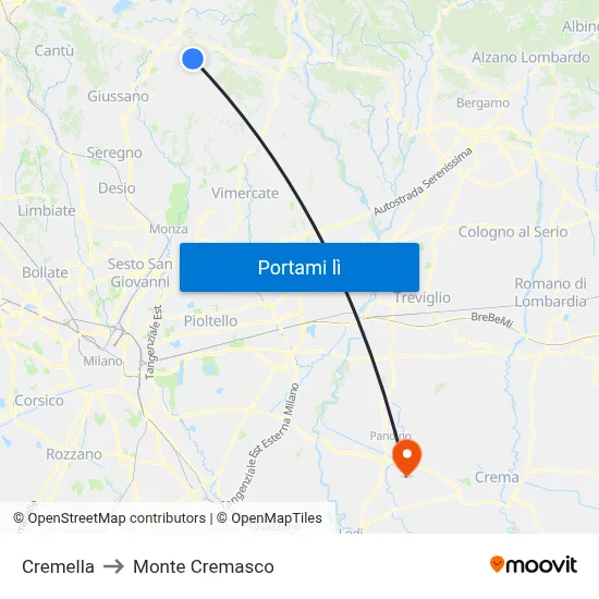 Cremella to Monte Cremasco map