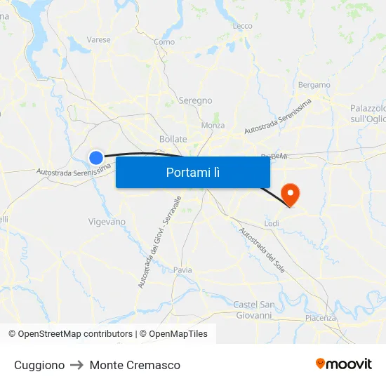 Cuggiono to Monte Cremasco map