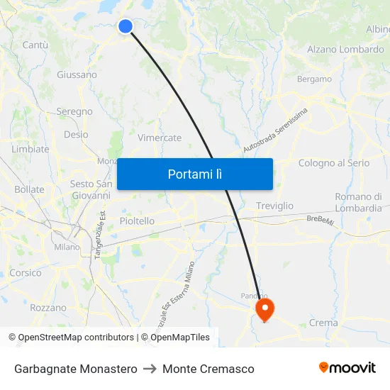 Garbagnate Monastero to Monte Cremasco map