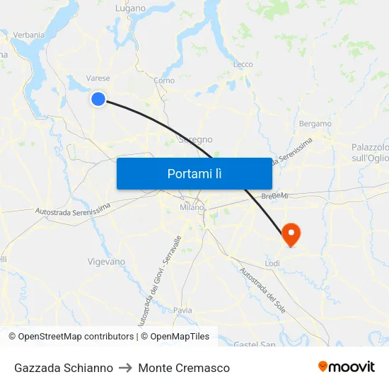 Gazzada Schianno to Monte Cremasco map