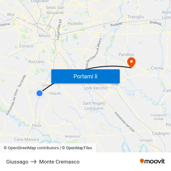 Giussago to Monte Cremasco map