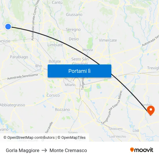 Gorla Maggiore to Monte Cremasco map