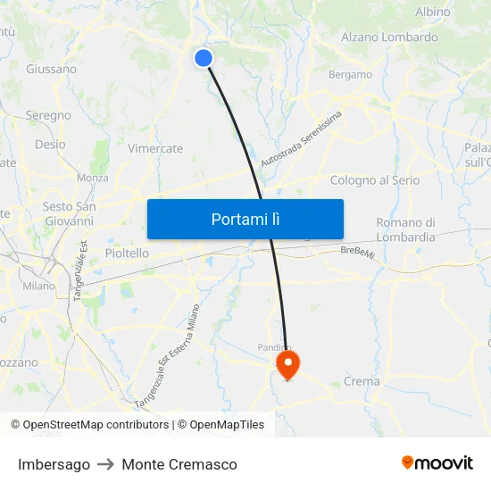 Imbersago to Monte Cremasco map