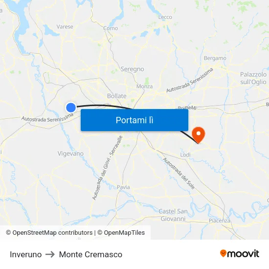 Inveruno to Monte Cremasco map