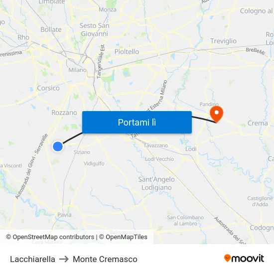 Lacchiarella to Monte Cremasco map