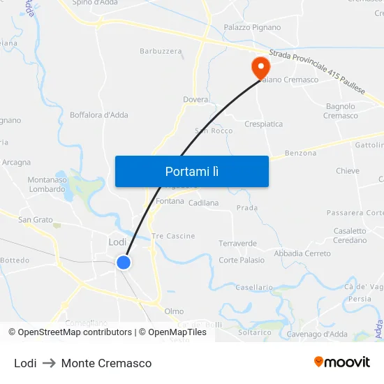 Lodi to Monte Cremasco map