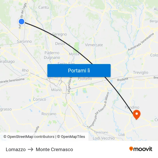Lomazzo to Monte Cremasco map