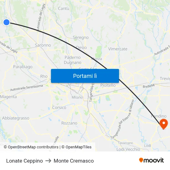 Lonate Ceppino to Monte Cremasco map