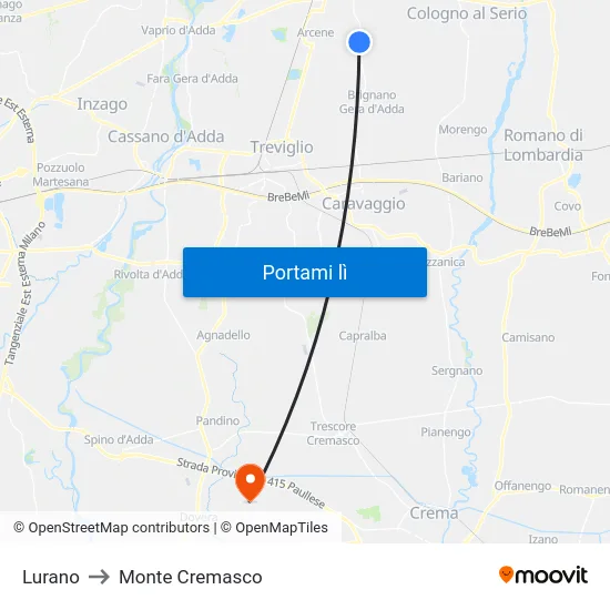 Lurano to Monte Cremasco map