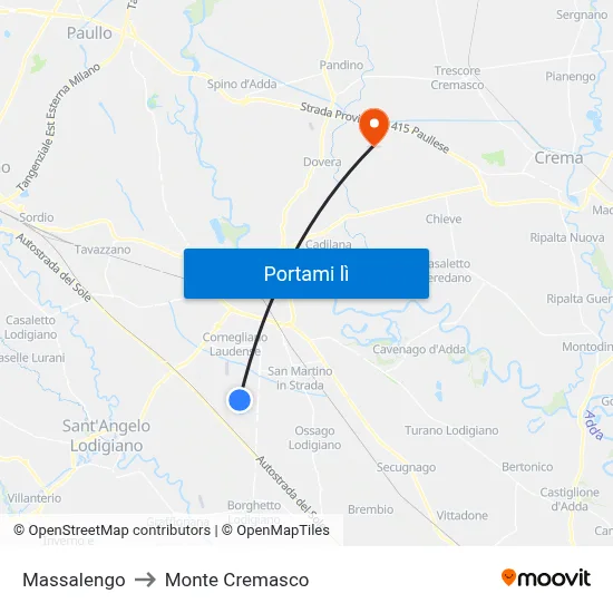 Massalengo to Monte Cremasco map