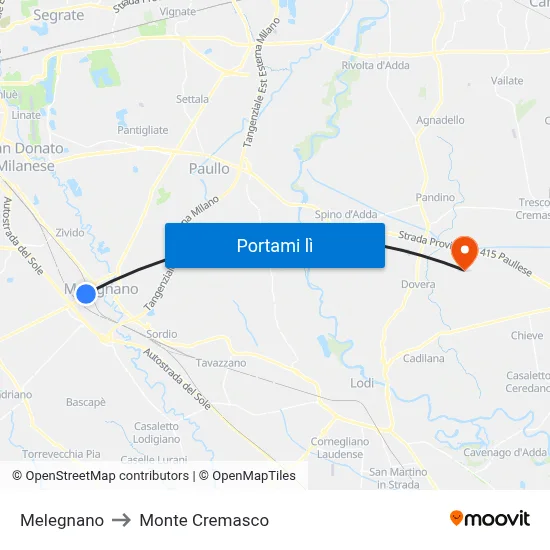 Melegnano to Monte Cremasco map