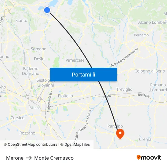 Merone to Monte Cremasco map