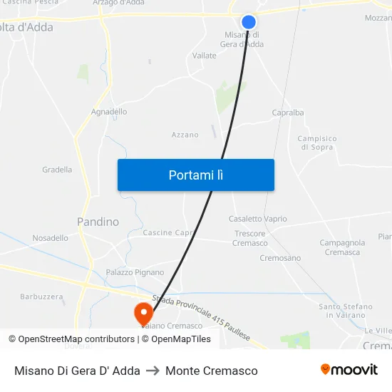 Misano Di Gera D' Adda to Monte Cremasco map