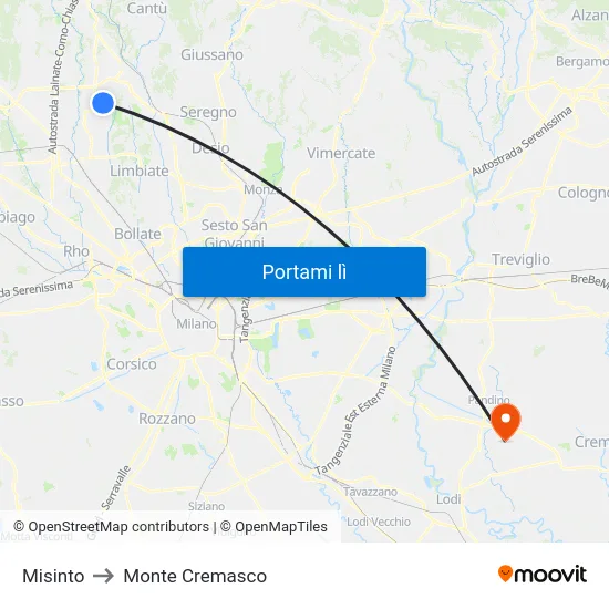 Misinto to Monte Cremasco map