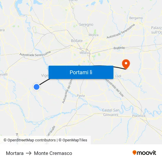 Mortara to Monte Cremasco map