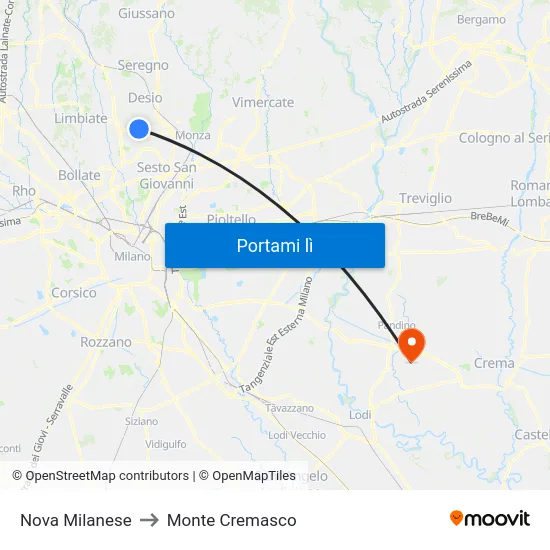 Nova Milanese to Monte Cremasco map