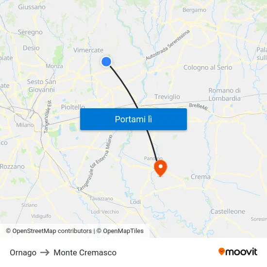 Ornago to Monte Cremasco map
