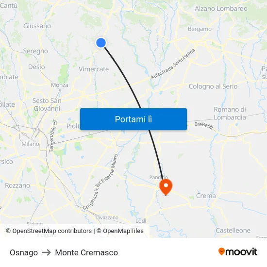 Osnago to Monte Cremasco map