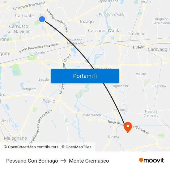 Pessano Con Bornago to Monte Cremasco map