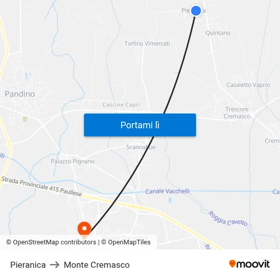 Pieranica to Monte Cremasco map