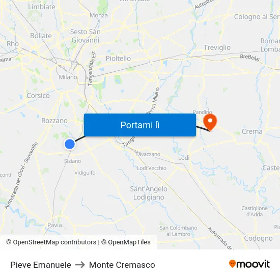 Pieve Emanuele to Monte Cremasco map
