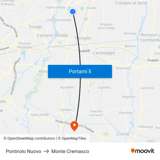 Pontirolo Nuovo to Monte Cremasco map