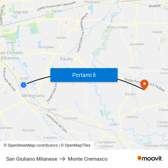 San Giuliano Milanese to Monte Cremasco map