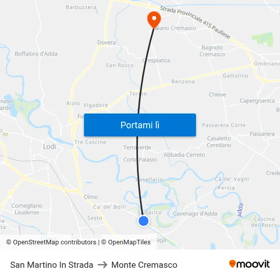San Martino In Strada to Monte Cremasco map