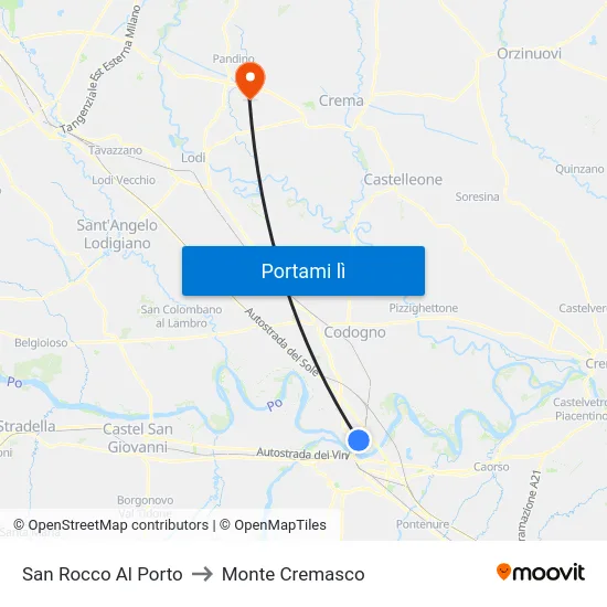 San Rocco Al Porto to Monte Cremasco map
