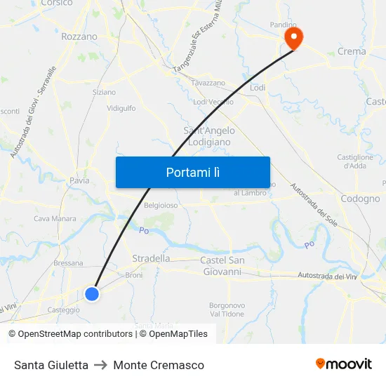 Santa Giuletta to Monte Cremasco map