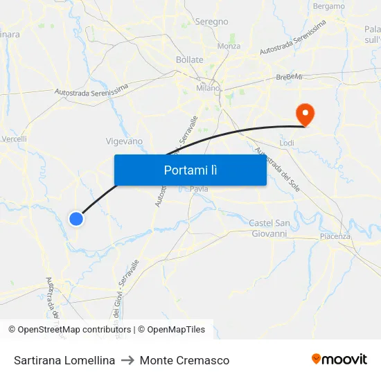 Sartirana Lomellina to Monte Cremasco map