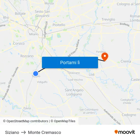 Siziano to Monte Cremasco map
