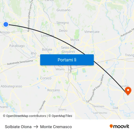 Solbiate Olona to Monte Cremasco map
