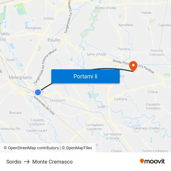 Sordio to Monte Cremasco map