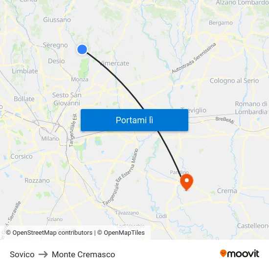 Sovico to Monte Cremasco map