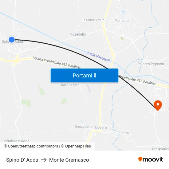 Spino D' Adda to Monte Cremasco map
