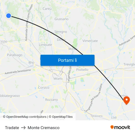 Tradate to Monte Cremasco map