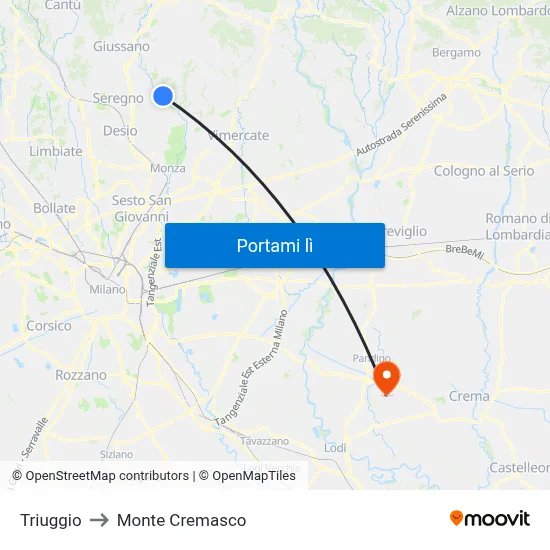 Triuggio to Monte Cremasco map